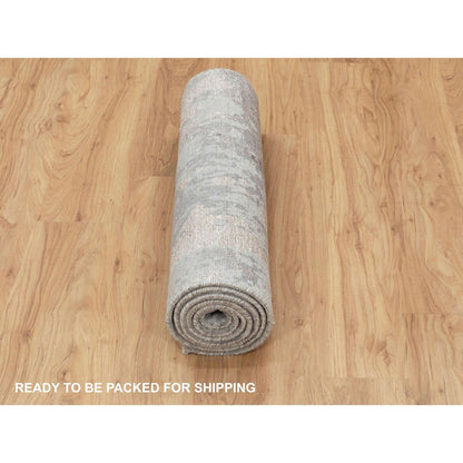 2'8"X10' Gray Abstract Design Wool And Silk Runner Hand Knotted Rug