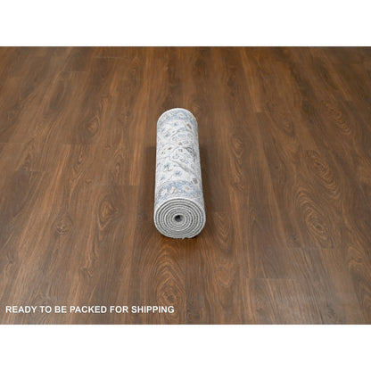 2'7"X9'10" Agate Gray Oushak Floral Motifs Wool Hand Knotted Runner Rug