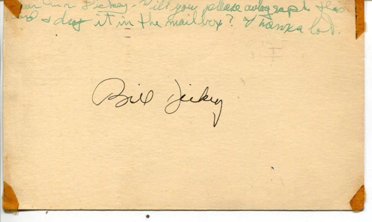 Bill Dickey Autographed 3X5 Postcard