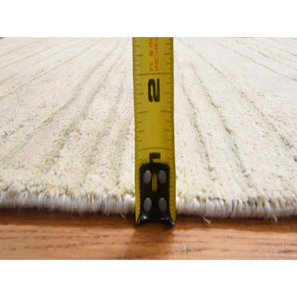 2'X3' Ivory Modern Wool And Silk Sample Strike Off Hand Knotted Mat Rug