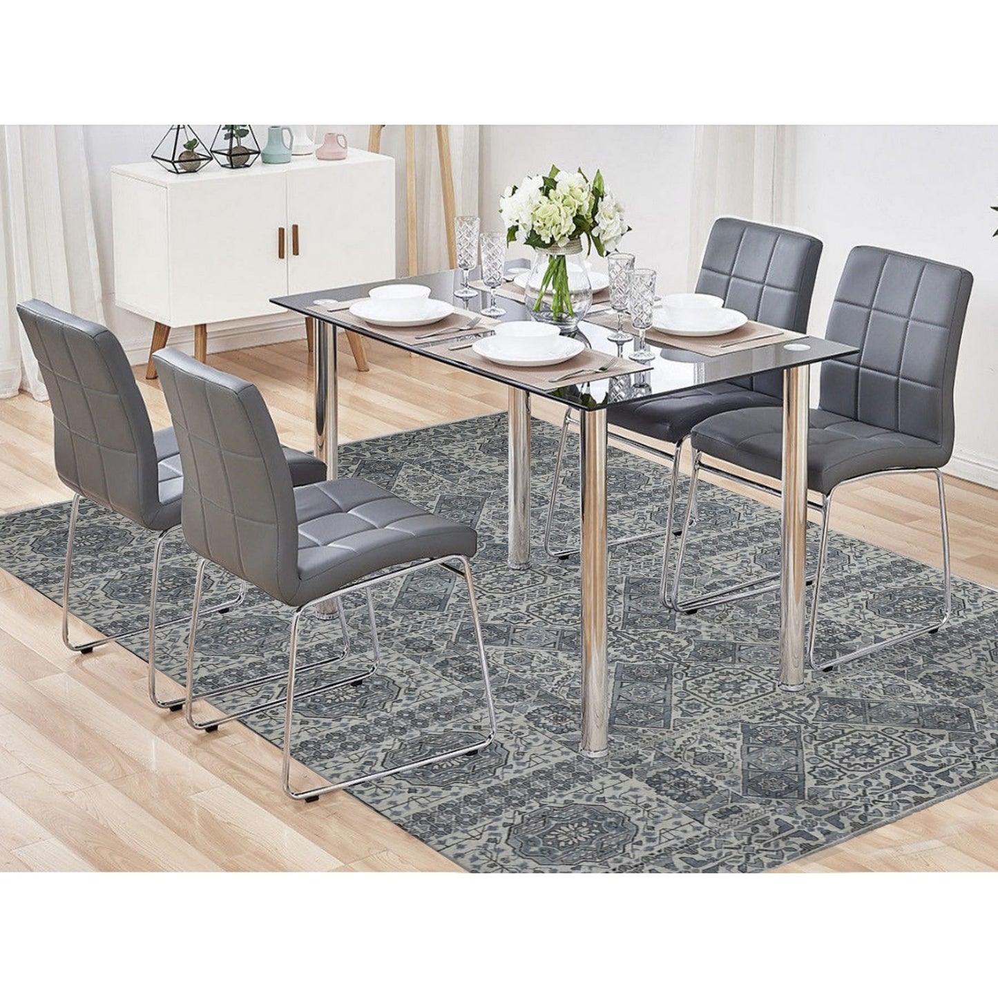 8'2"X10'5" Gray Ottoman Mamluk Design Hand Knotted Undyed Wool Rug