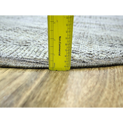 6'X6' Acorn Brown Pure Wool Rug Hand Knotted Oxidized Grass Design Round