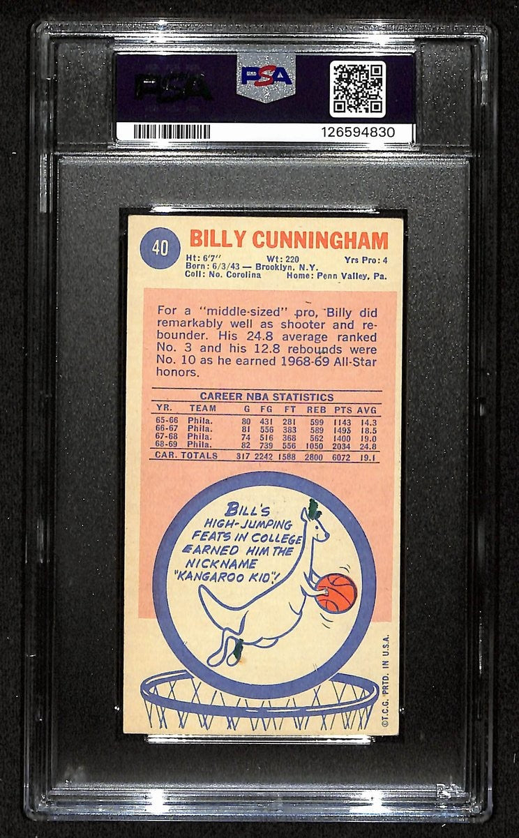 Billy Cunningham Hof 76Ers Signed/Auto 1969 Topps Rc Card #40 Psa/Dna 201100