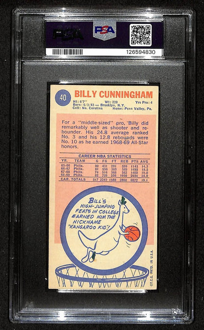 Billy Cunningham Hof 76Ers Signed/Auto 1969 Topps Rc Card #40 Psa/Dna 201100