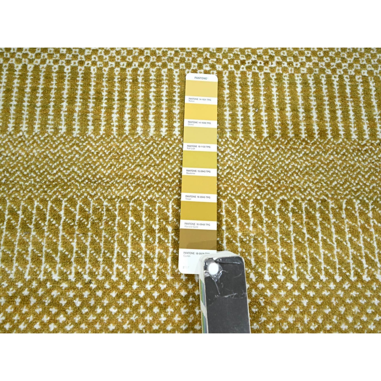 9'X12' Ecru Brown Modern Grass Design Wool And Silk Hand Knotted Rug