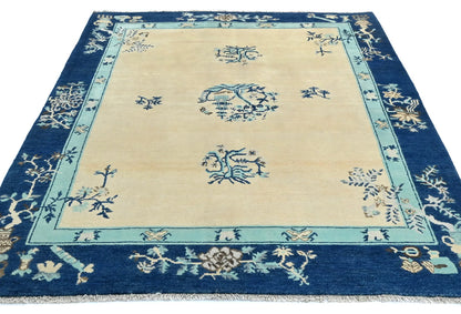Handmade Kazak Oushak Rug 5X6 Ft Bordered Modern