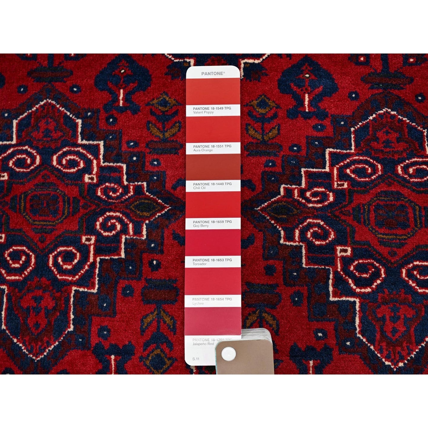 3'10"X5'7" Red Afghan Khamyab Geometric Design Hand Knotted Soft Wool Rug