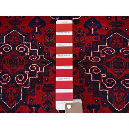 3'10"X5'7" Red Afghan Khamyab Geometric Design Hand Knotted Soft Wool Rug