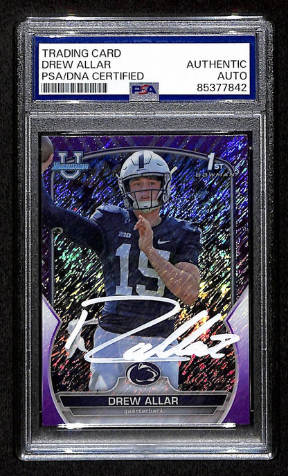 Drew Allar Penn State Signed 2022 Bowman U Purple Rc Card #59 Psa/Dna 193358