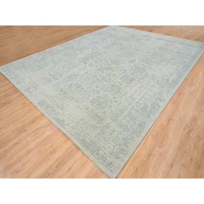 12'X15'1" Gray Wool And Silk Jacquard Hand Loomed Tebraz Oversized Rug