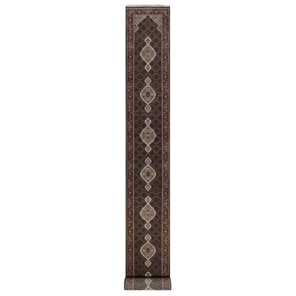 2'7"X24'1" Black Tebraz Mahi Fish Design Hand Knotted Wool Xl Runner Rug