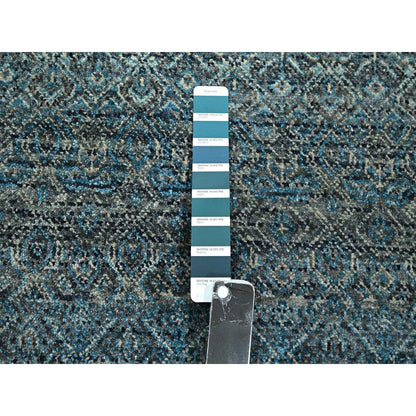 3'X9'9" Blue Repetitive Diamond Design Soft Wool Hand Knotted Runner Rug