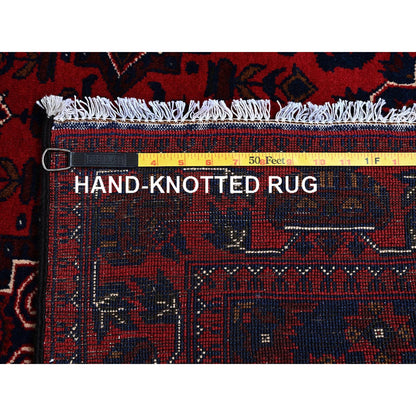 3'10"X5'7" Red Afghan Khamyab Geometric Design Hand Knotted Soft Wool Rug
