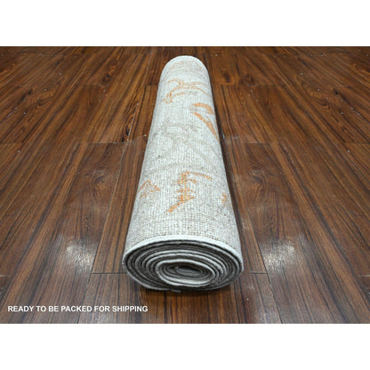 2'9"x12' Pure Silver Gray Afghan Angora Oushak Runner Oriental Rug