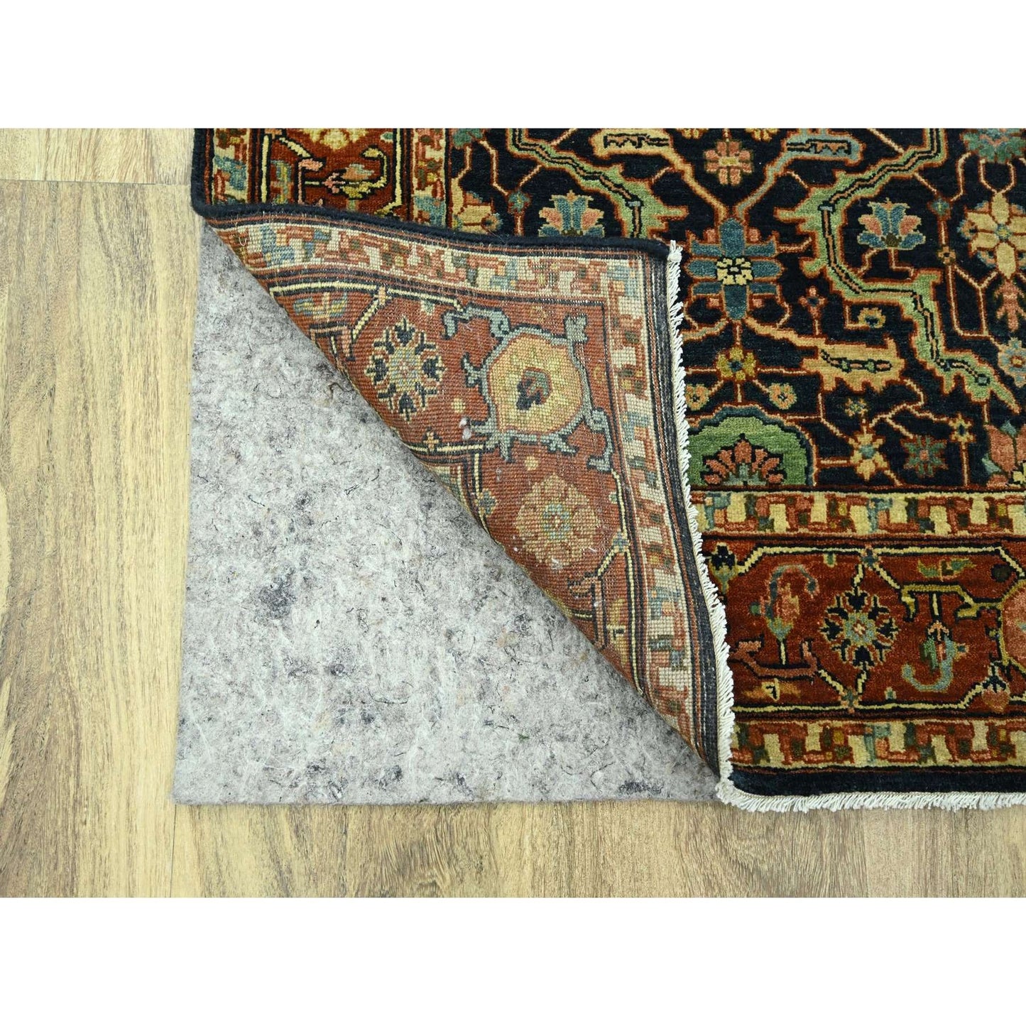 5'3"X7'1" Midnight Blue Heris All Over Design Hand Knotted Soft Wool Rug