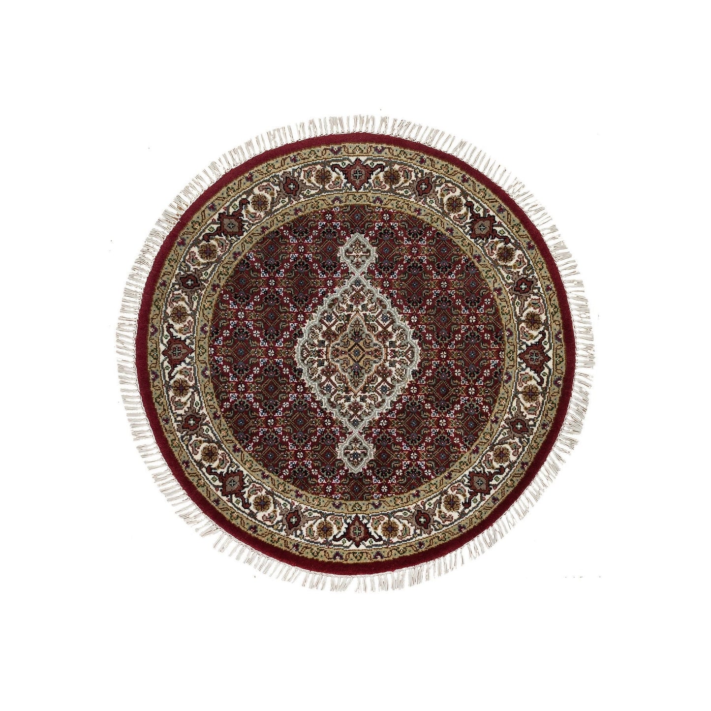 3'4"X3'4" Red Tebraz Mahi Design Wool Hand 175 Kpsi Knotted Round Rug