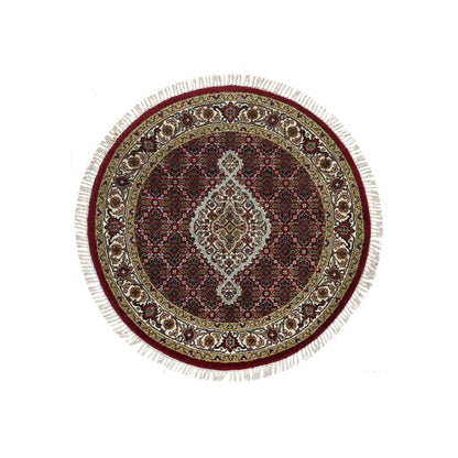 3'4"X3'4" Red Tebraz Mahi Design Wool Hand 175 Kpsi Knotted Round Rug