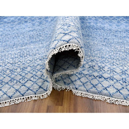 10'X14'1" Blue Modern Chiaroscuro Collection Pure Wool Hand Knotted Rug