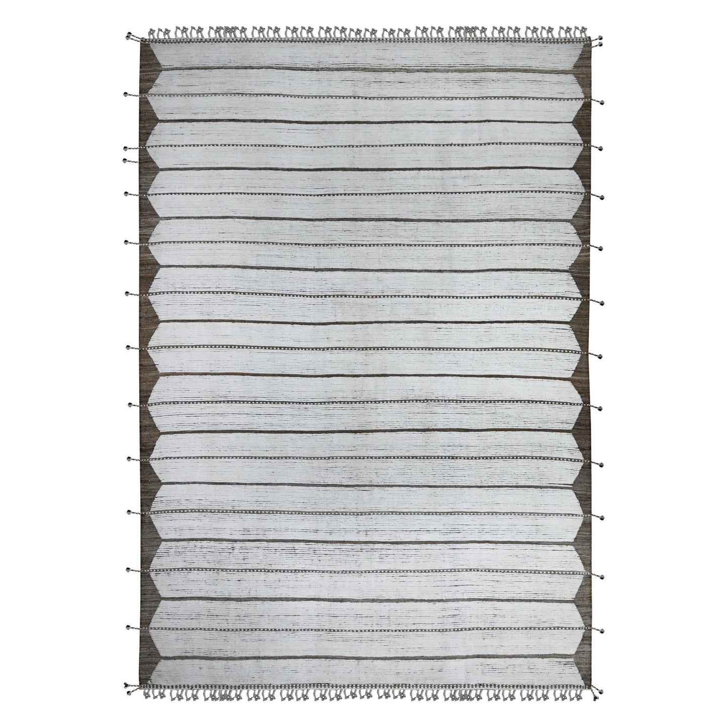 10'X14'5" Daisy White Hand Knotted Horizontal Line Pattern Moroccan Rug
