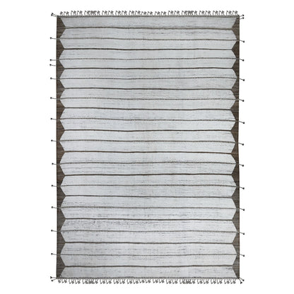 10'X14'5" Daisy White Hand Knotted Horizontal Line Pattern Moroccan Rug