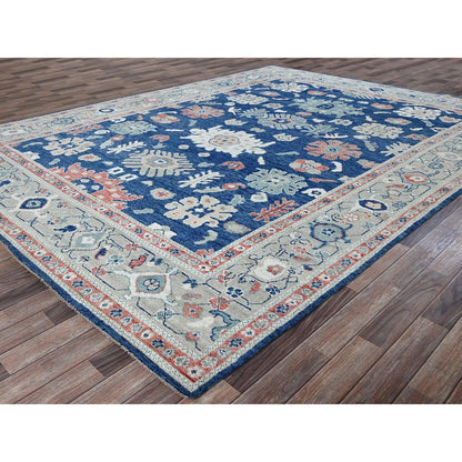 9'2"X12'1" Navy Blue Afghan Oushak Supple Collection Wool Hand Knotted Rug