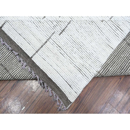 12'X16'2" Silky White Hand Knotted Moroccan Weave Geometric Oversized Rug