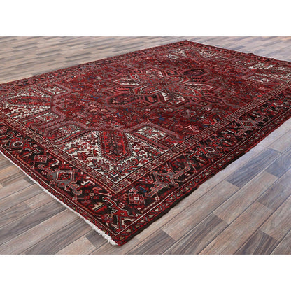 7'7"X10'9" Red Vintage Zoroastrian Heris Worn Down Hand Knotted Wool Rug