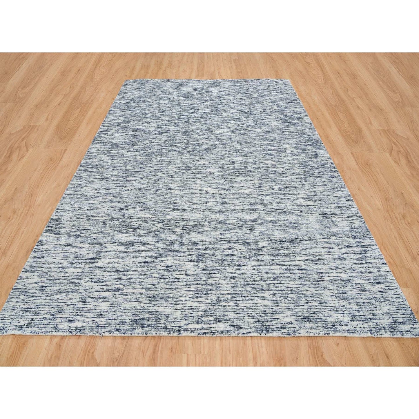 9'X12' Blue Modern Striae Design Pure Wool Hand Loomed Oriental Rug