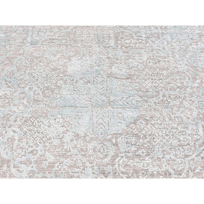 11'8"X11'8" Green Hand Knotted Zoroastrian Design Square Wool, Silk Rug
