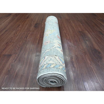 2'9"X9'9" Blue Anatolian Village Inspired Hand Knotted Wool Runner Rug