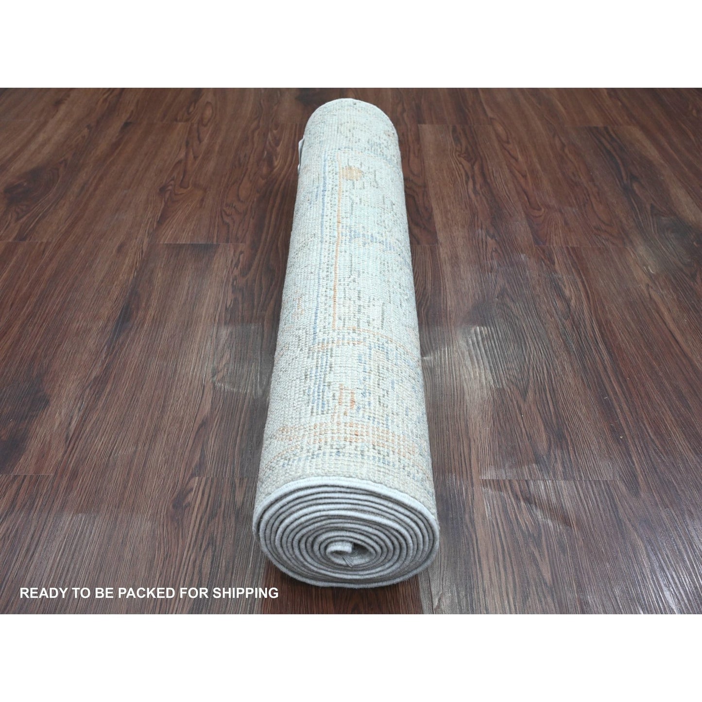 2'7"X12'6" Cement Gray Hand Knotted Afghan Angora Oushak Wool Runner Rug