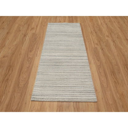 2'8"X6' Beige Plain Modern Design Hand Loomed Undyed Pure Wool Runner Rug