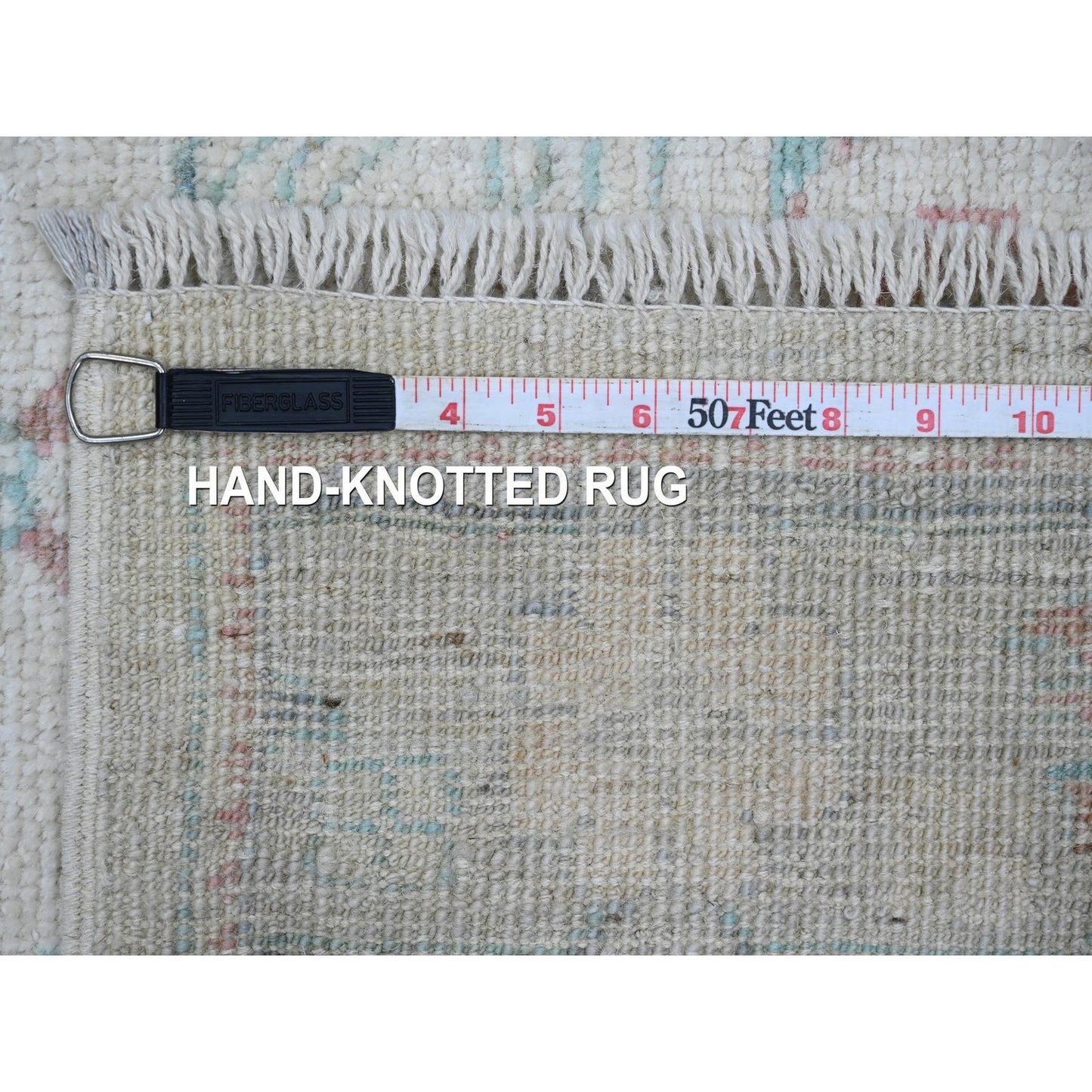 Rug 2'10"x11'7" White Hand Knotted Angora Oushak Leaf Design Wool Runner