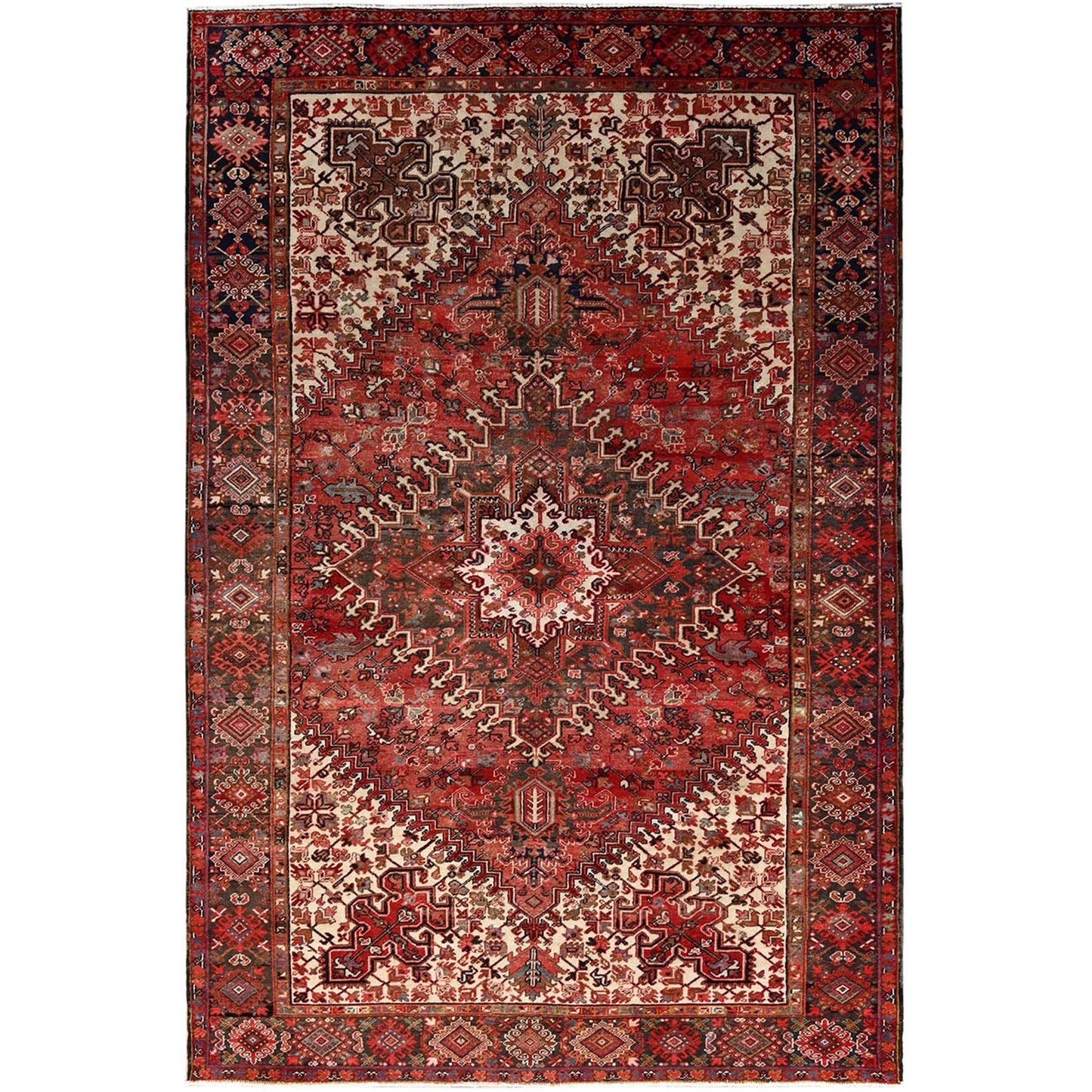 7'10"X11'10" Bills Red Heris Zoroastrian Hand Knotted Wool Oriental Rug