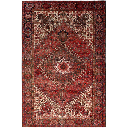 7'10"X11'10" Bills Red Heris Zoroastrian Hand Knotted Wool Oriental Rug
