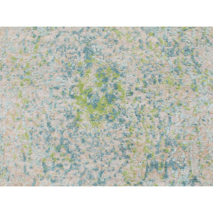 3'X5' Ivory Touch Of Green Pure Silk With Textured Wool Hand Knotted Rug