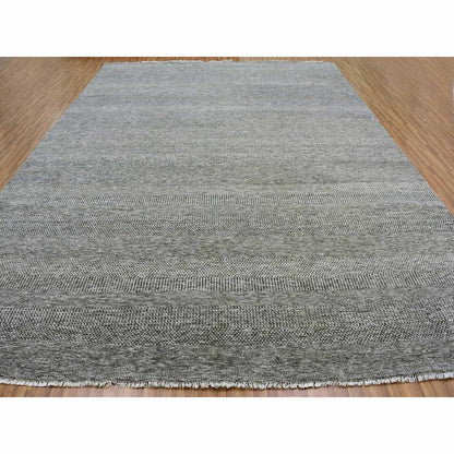 12'2"X15'2" Gray Undyed 100% Wool Grass Design Hand Knotted Oversized Rug