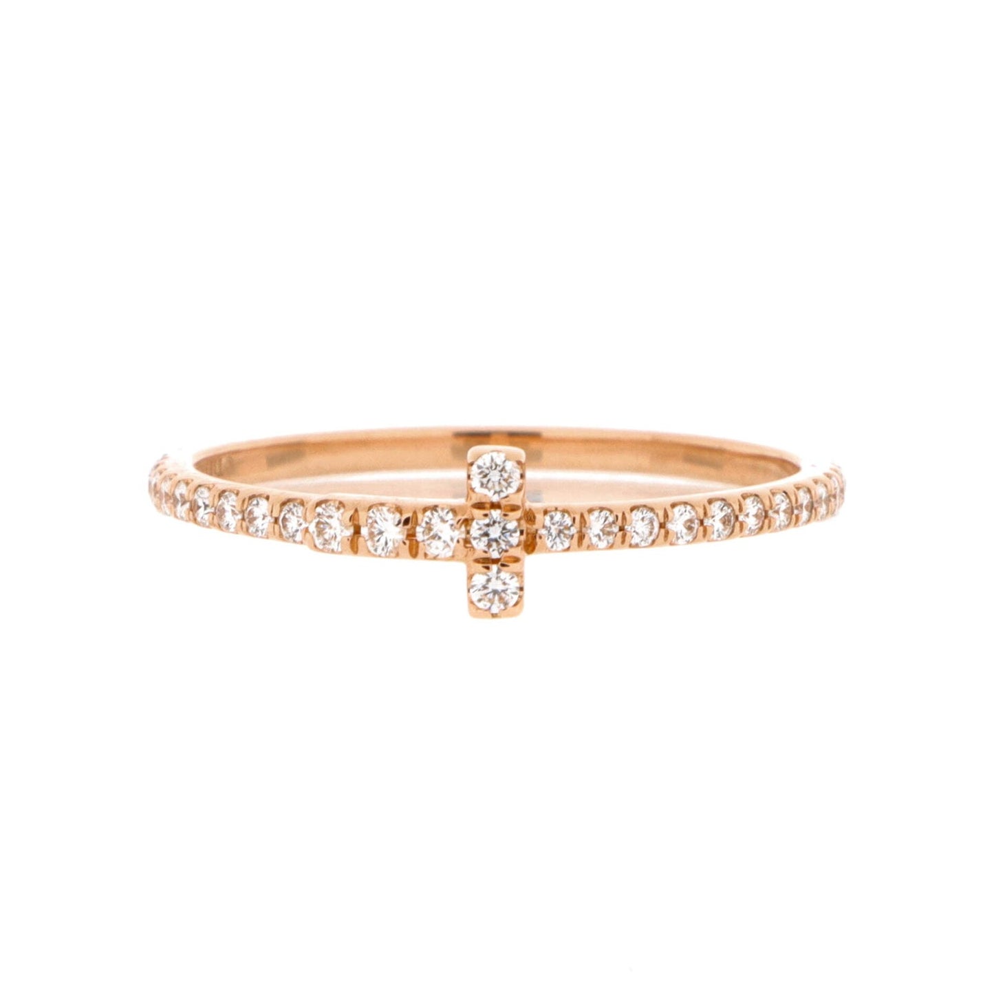 Tiffany & Co. T Wire Band Ring 18K Rose Gold With Pave Diamonds