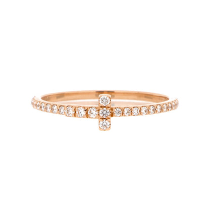 Tiffany & Co. T Wire Band Ring 18K Rose Gold With Pave Diamonds