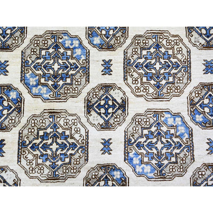 9'1"X12' Porcelain Ivory Afghan Ersari Design Hand Knotted Wool Rug
