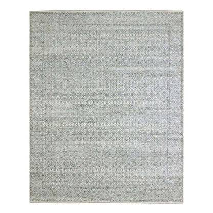8'2"X10' Ivory Repetitive Tree Design Natural Wool Hand Knotted Rug