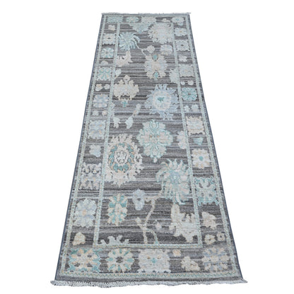 2'8"X7'9" Scorpion Gray Hand Knotted Angora Oushak Runner Oriental Rug