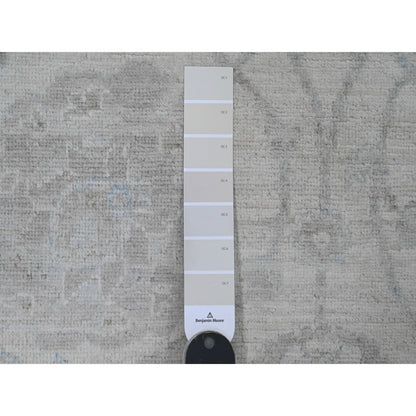 9'2"X11'10" White Washed Out Peshawar Leaf Design Hand Knotted Wool Rug