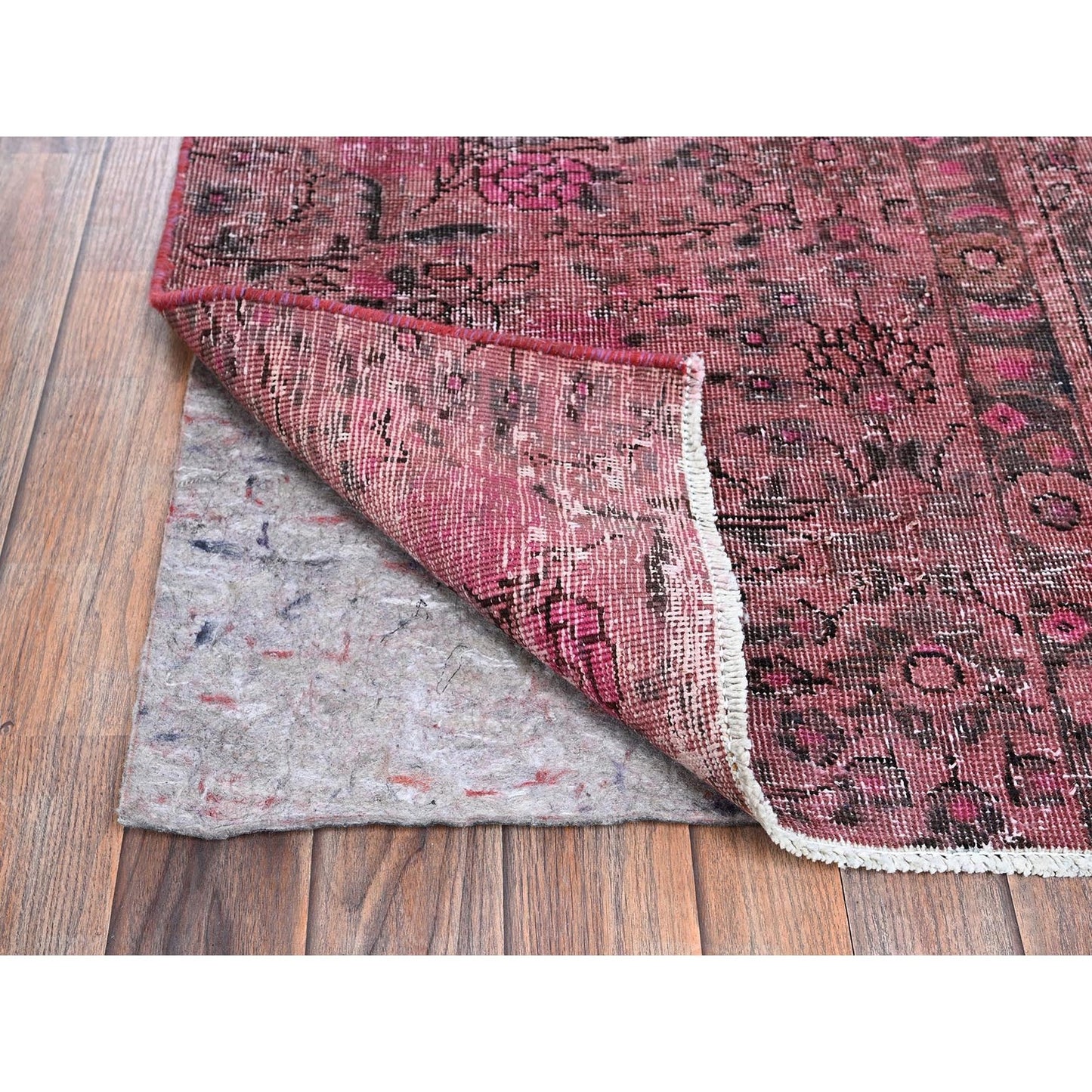 2'6"X9'3" Pink Overdyed Vintage Zoroastrian Hand Knotted Wool Runner Rug