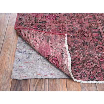 2'6"X9'3" Pink Overdyed Vintage Zoroastrian Hand Knotted Wool Runner Rug