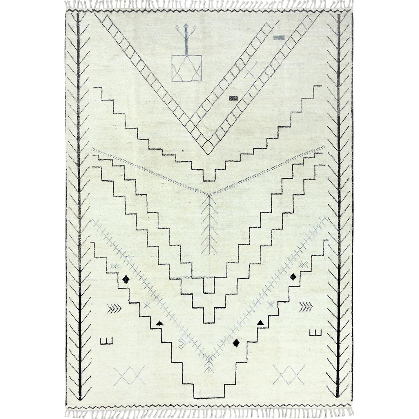 9'3"X12'6" Ivory Moroccan Berber Natural Wool Hand Knotted Oriental Rug