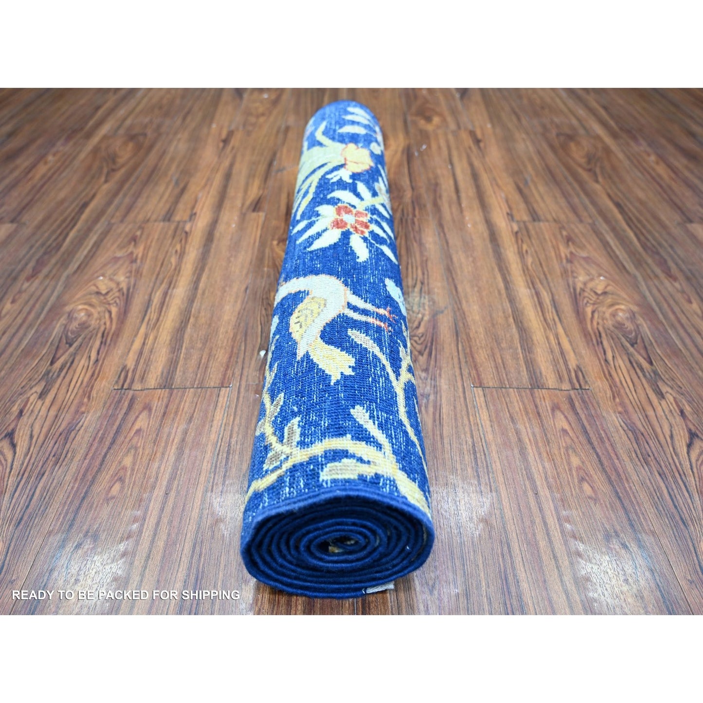 2'10"X7'10" Chelsea Blue Wool Hand Knotted Afghan Peshawar Runner Rug