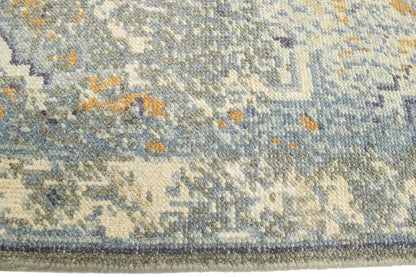 Hand-knotted muted distressed heriz wool rug transitional oriental carpet