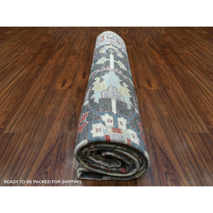 9'3"X11'9" Charcoal Black Afghan Peshawar Soft Wool Hand Knotted Rug