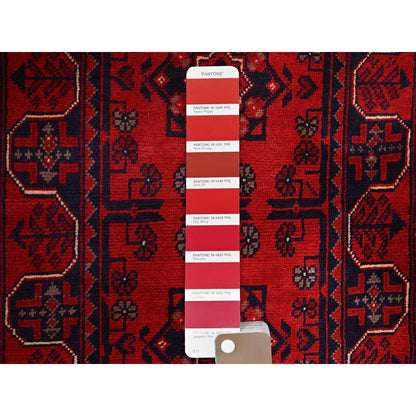 1'9"X4'9" Red Afghan Khamyab Tribal Design Hand Knotted Wool Runner Rug